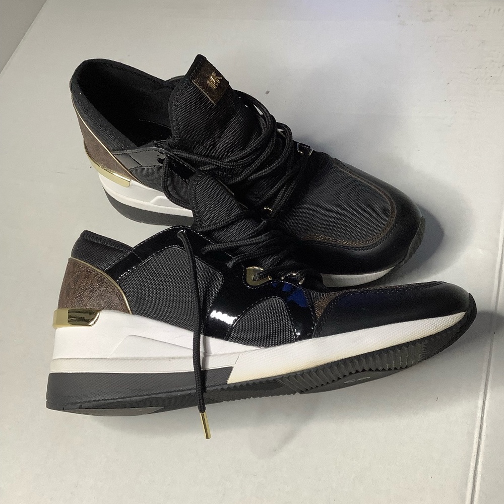 Michael Kors Liv Logo Mixed-Media Trainers Size 10 Women Shoe